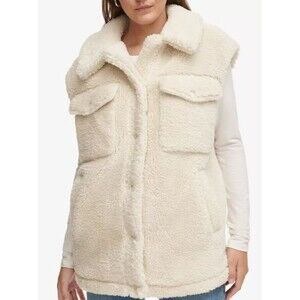 Calvin Klein Jeans Women's Snap-Front Shirt-Style Sherpa Vest – Chalk – NWT